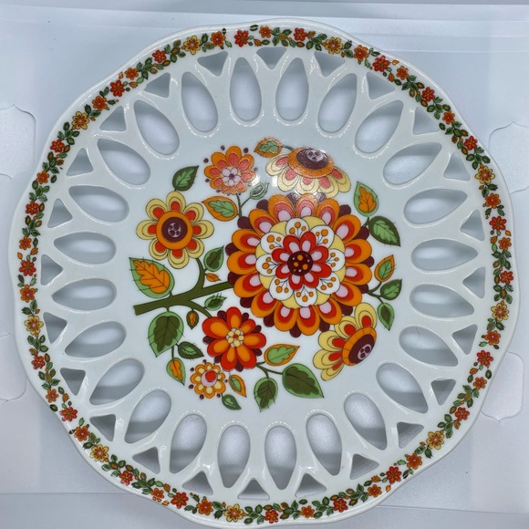 Schmidt Porcelana Porcelain Brasil MOD FLOWER RETRO Plate Reticulated - Picture 1 of 3